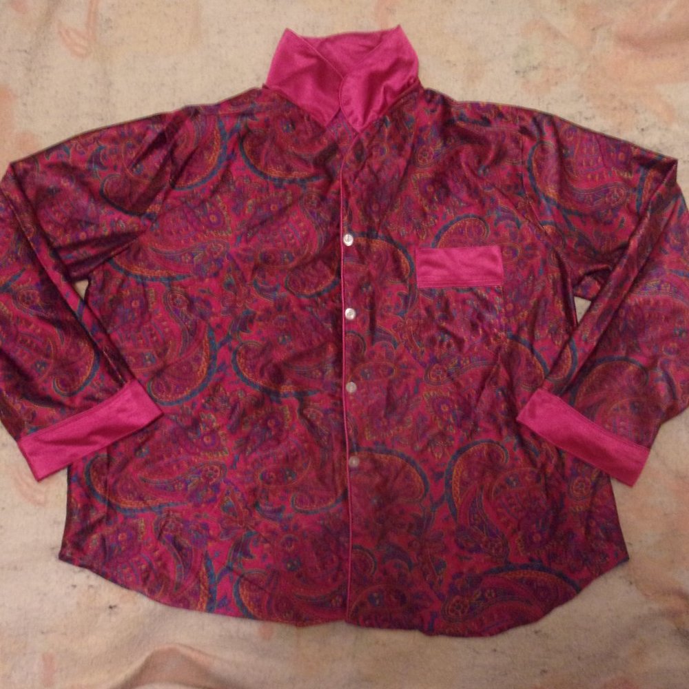 Vtg Private Moments New York Red and Blue Women's 2X Long Sleeve Sleepwear Shirt